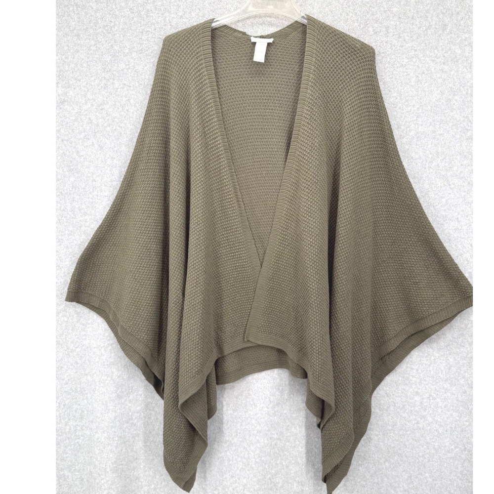 Pure Jill Poncho Women One Size Green Textured Knit Cotton Blend Layering Wrap